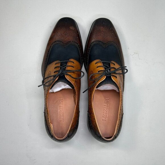 Leizilei Derby Men's Size 7 Leather Lace Up Wing Tip Brogue‎ Oxford Dress Shoes - Picture 9 of 16